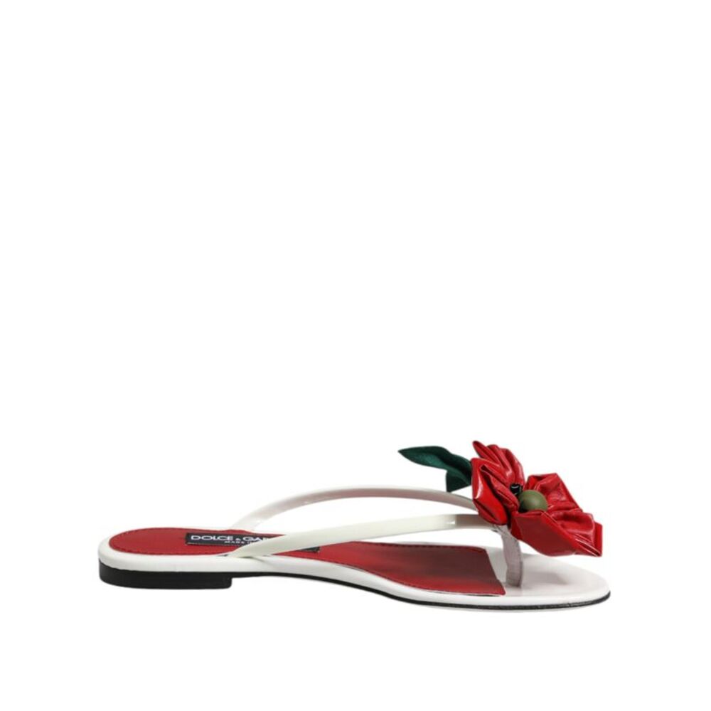 Dolce & Gabbana Red White KEIRA Flower Leather Sandals Women's Shoes